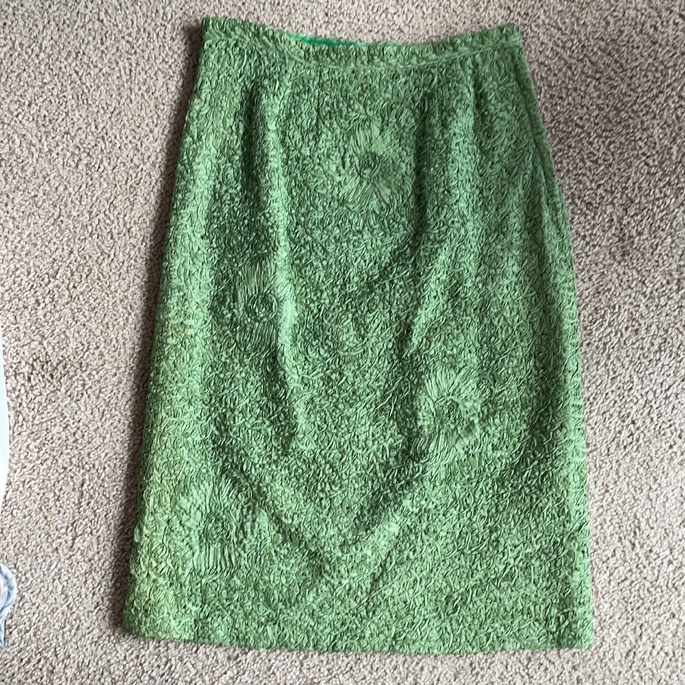 SOLD Vintage Soutache High Waist Skirt lace handmade green medium - Picture 1 of 6
